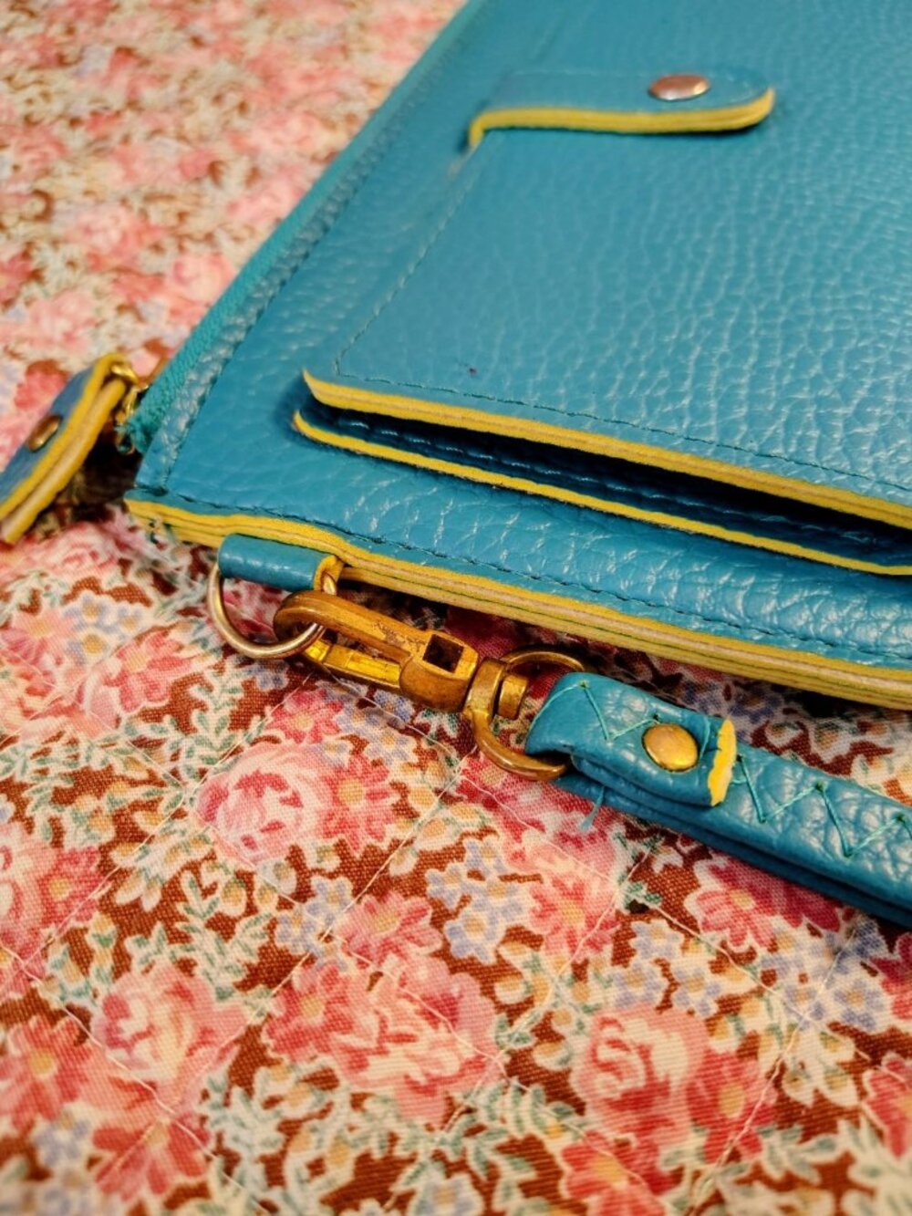 NWOT Turquoise Yellow Faux Pebbled Leather Wallet - Picture 3 of 12